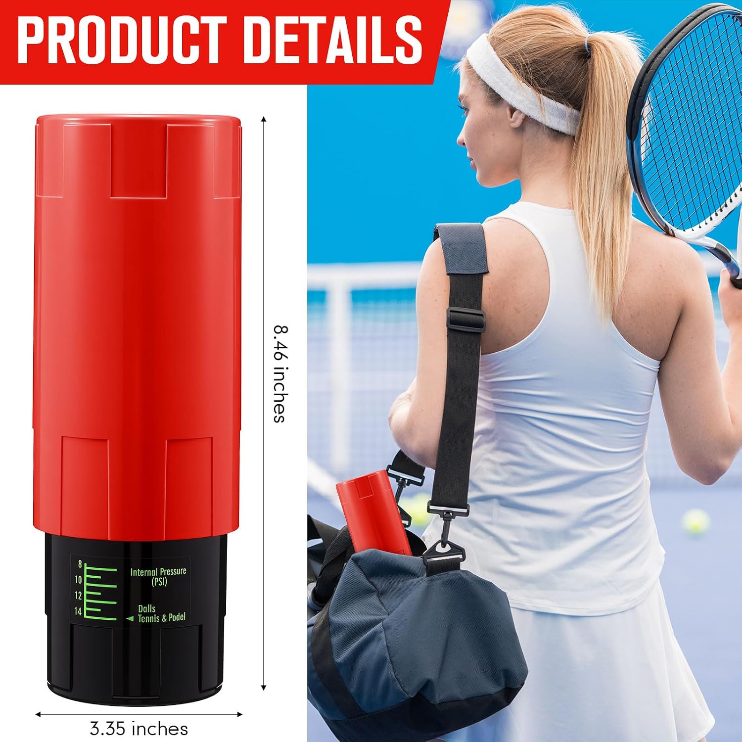 Soulchen Tennis Ball Pressurizer - Tennis Ball Storage Canister Holds 3 Balls Under 14 Psi Pressure, Reusable Stuff for Bounce Retention, Lightweight & Durable - Image 3