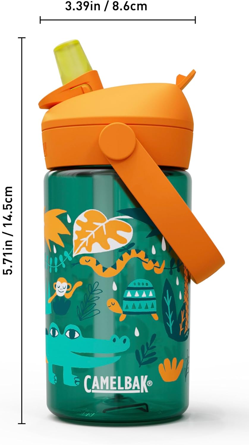 CamelBak Thrive Flip Straw Kids Water Bottle with Bite Valve, Tritan Renew Design for School and Travel, 14oz, Jungle Animals - Image 4