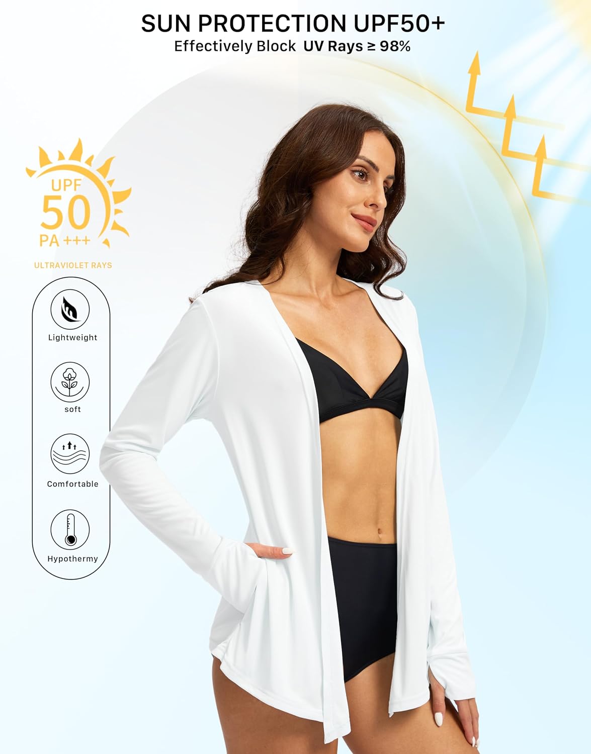 Women's UPF 50+ Sun Shirt Long Sleeve UV Sun Protection Shirts Lightweight Cardigan for Women with Pockets SPF Swim Cover Up - Image 3