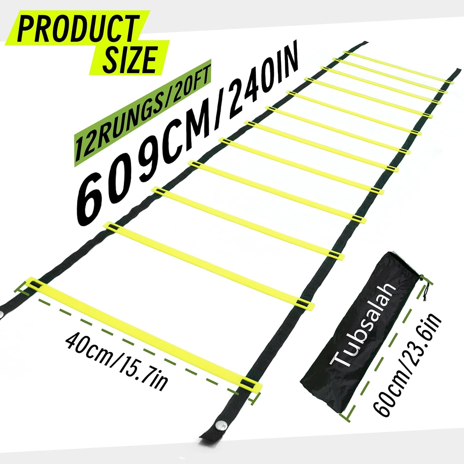 20ft Adjustable Agility Ladder with Carry Bag Training Equipment for Footwork Drills | Football Training Equipment & Speed Ladder for Soccer, Basketball – Fitness Feet Training - Image 2