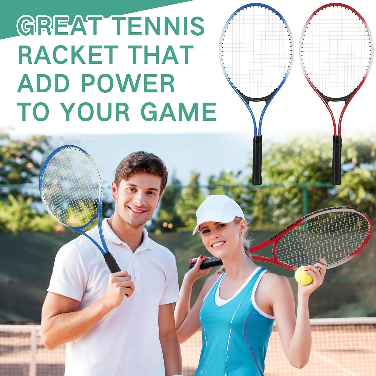 4 Pcs Tennis Rackets for Adult Recreational 4 Players 27" Tennis Racquet Lightweight Tennis Racket with 3 Tennis Balls for Training Beginners with Overgrips Carry Bag - Image 5