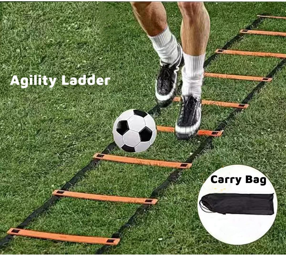 20ft Sports Agility Ladder, Agility Training Equipment for Football, Exercise, Tennis, Legs Workout with Speed Parachute, Cones and Carry Bag - Image 5