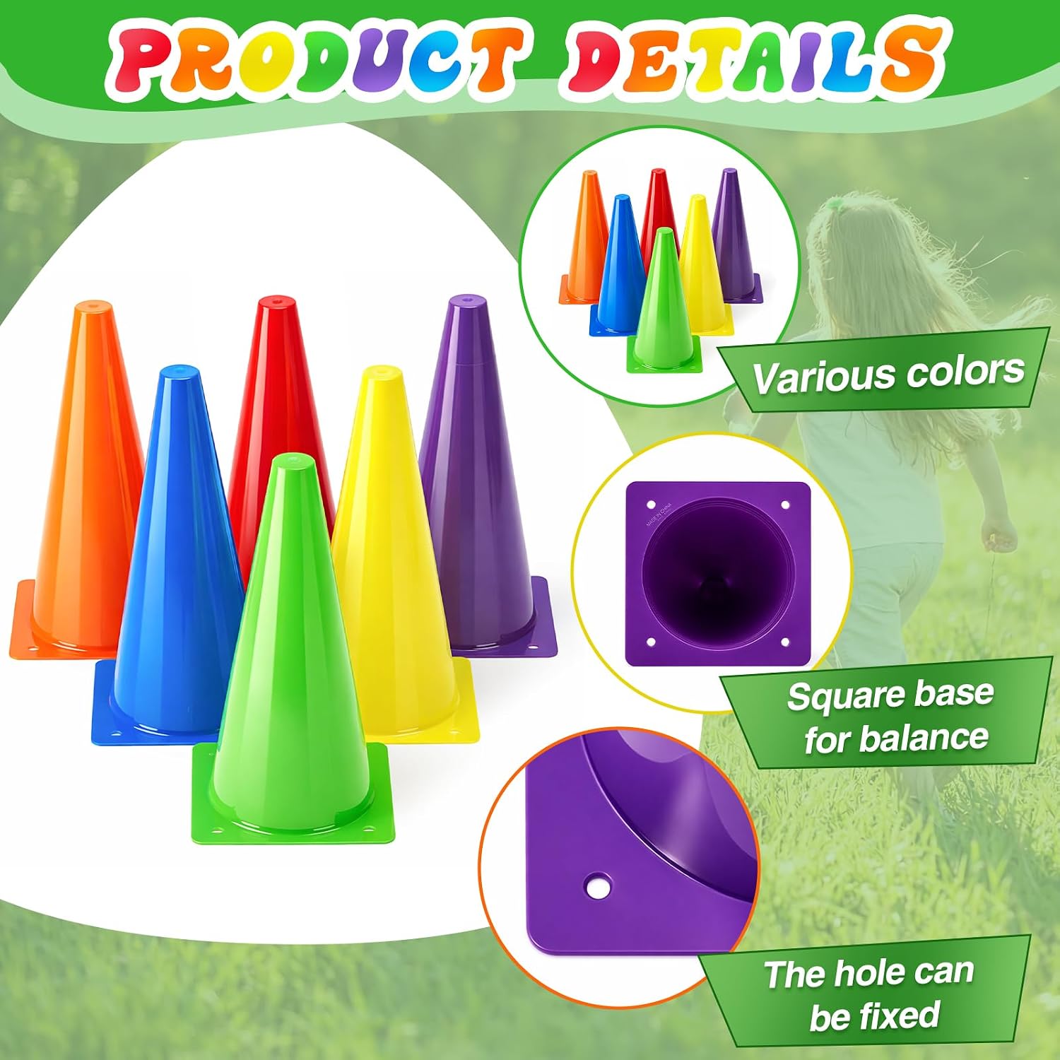 Seenelling 6 Pcs PE Cones Flexible Vinyl Poly 6-Colored PE Class Equipment for Sports Training - Image 3