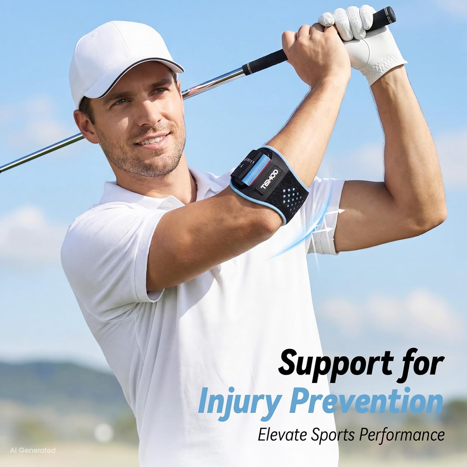Tennis Elbow Brace for Men and Women, Elbow Support Brace with Dual Gel Pads, Adjustable Breathable Elbow for Tennis Golf Workout, Fits Forearm 8''-10'' Blue S/M - Image 3