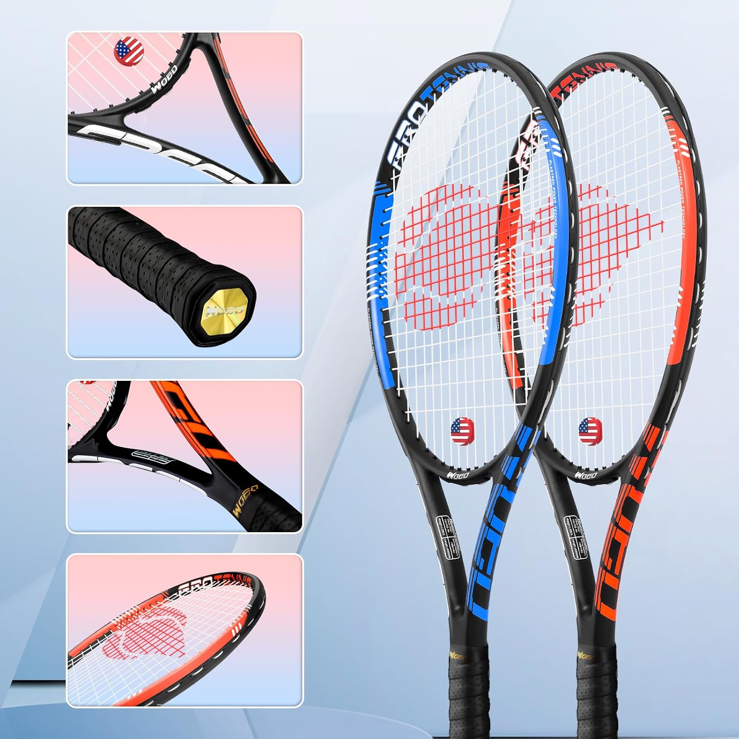 Adult 2 Player Tennis Racket Perfect for Beginner and Professional Players, 27” Speed Tennis Racquet Include Tennis Balls, Overgrips, Tennis Bag, Vibration Dampe, Cover - Image 3