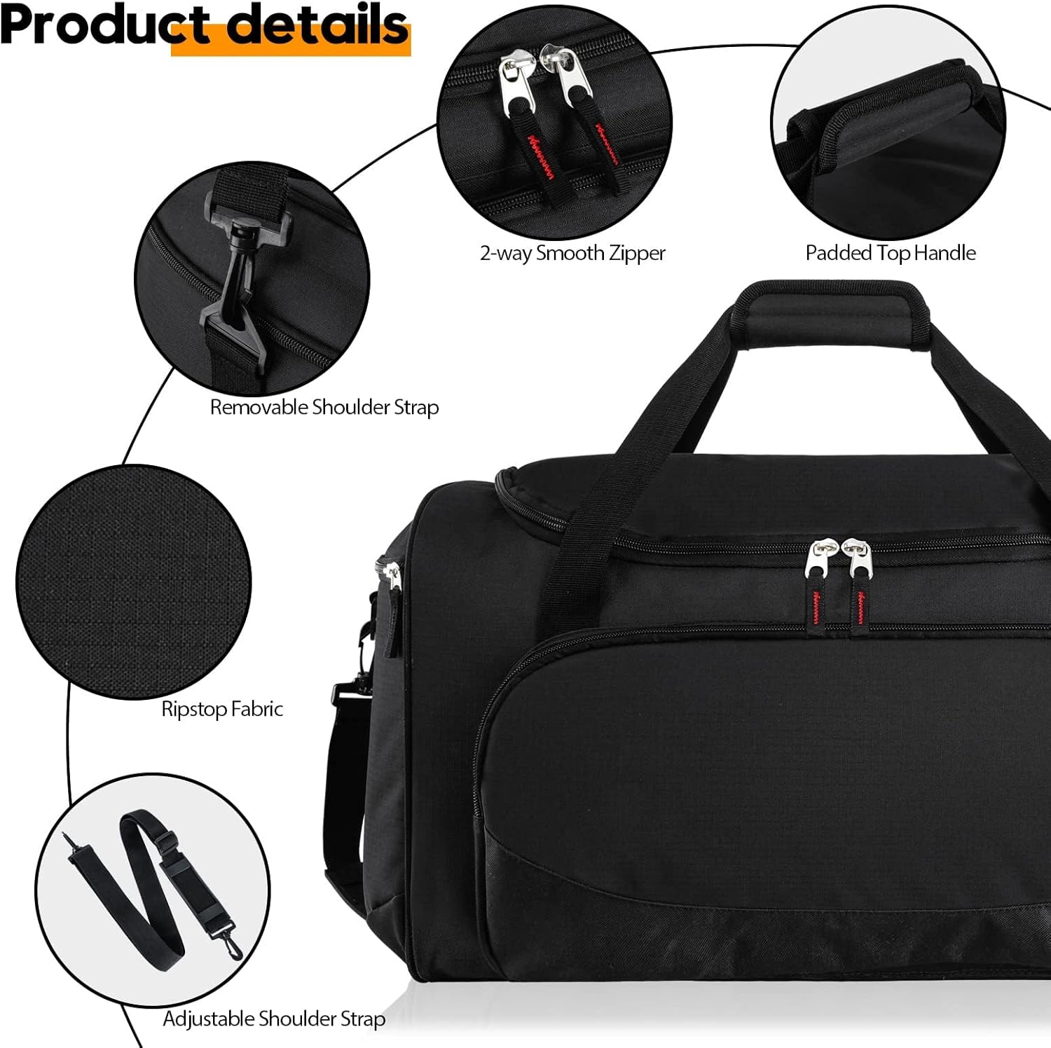 Uarition Gym Bag for Men - 50L Black Durable Large Duffle Bag for Travel, Workout, Fitness & Sport - Image 5