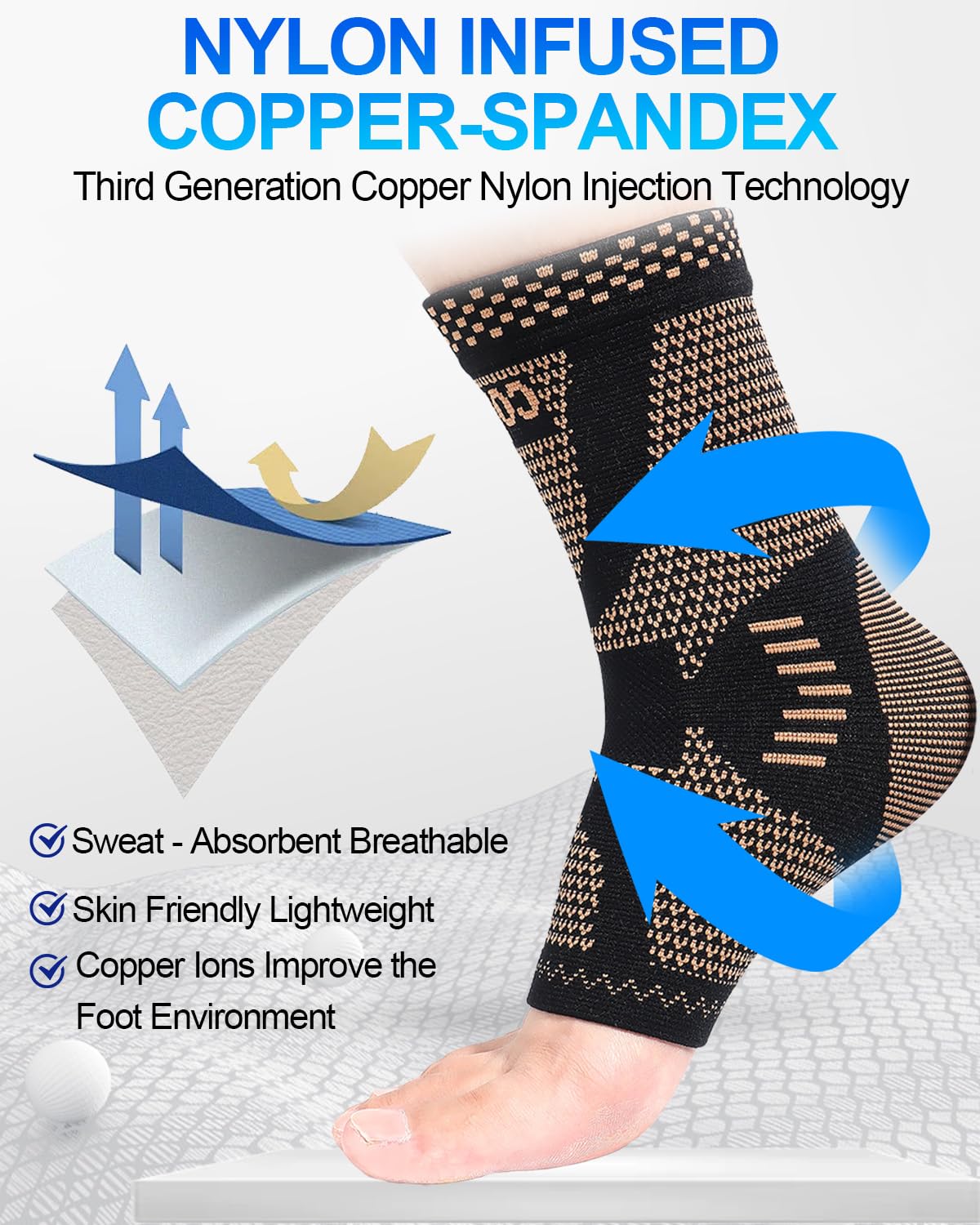 LISEPWU Copper Ankle Brace, Copper Infused Ankle Support Compression Sleeve for Men & Women, for Foot Pain Relief, Sprained Recovery, Achilles Tendonitis, Daytime or Night Use(L) - Image 6