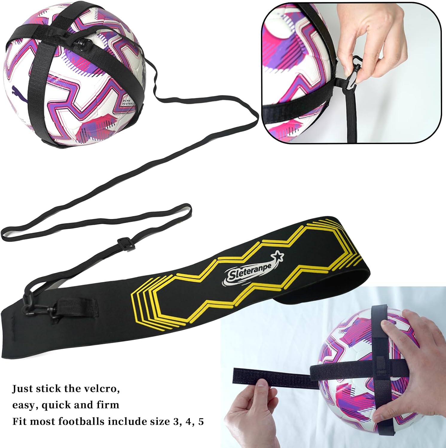 Football Solo Training Aid | Elastic Cord, for Kids & Adults, Ball Control Skills, Multiple Ball Sizes, Storage Bag Included - Image 5