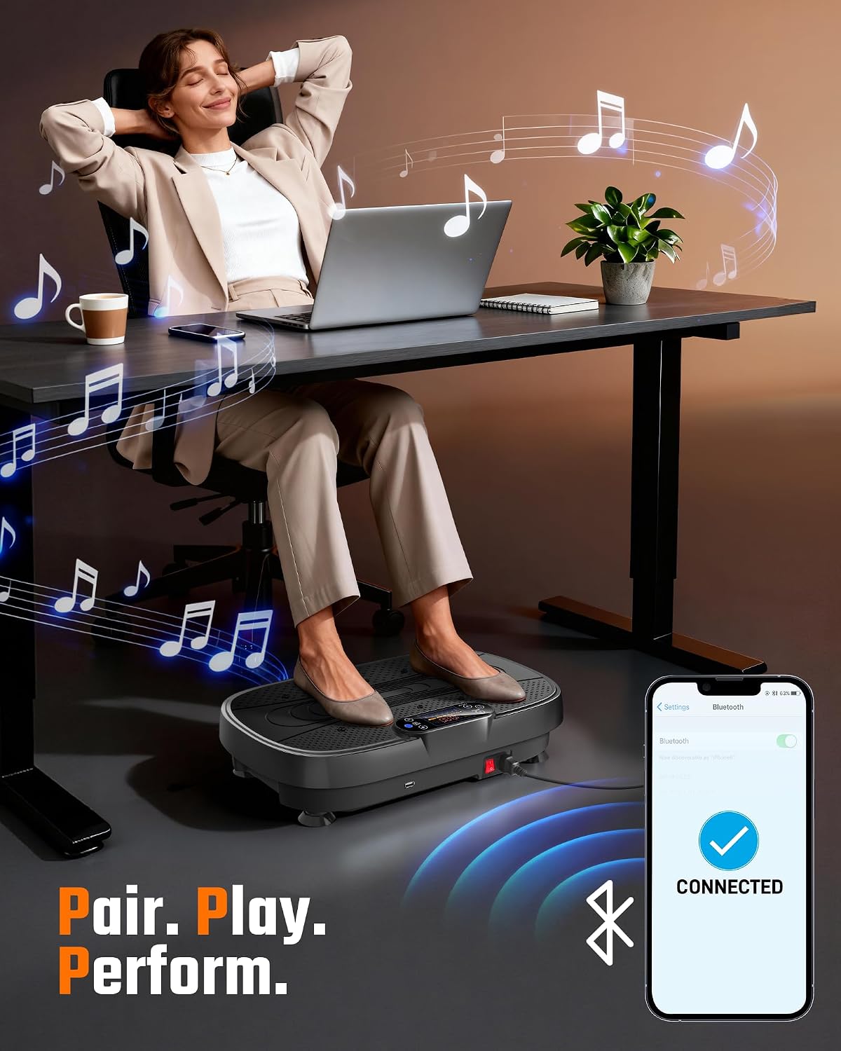 Renoj Vibration Plate Exercise Machine, 3D Whole Body Vibration Platform for Lymphatic Drainage and Muscle Recovery, 455-lb Capacity Fitness Machine with Bluetooth Speaker and LED Display for Home Gym - Image 8