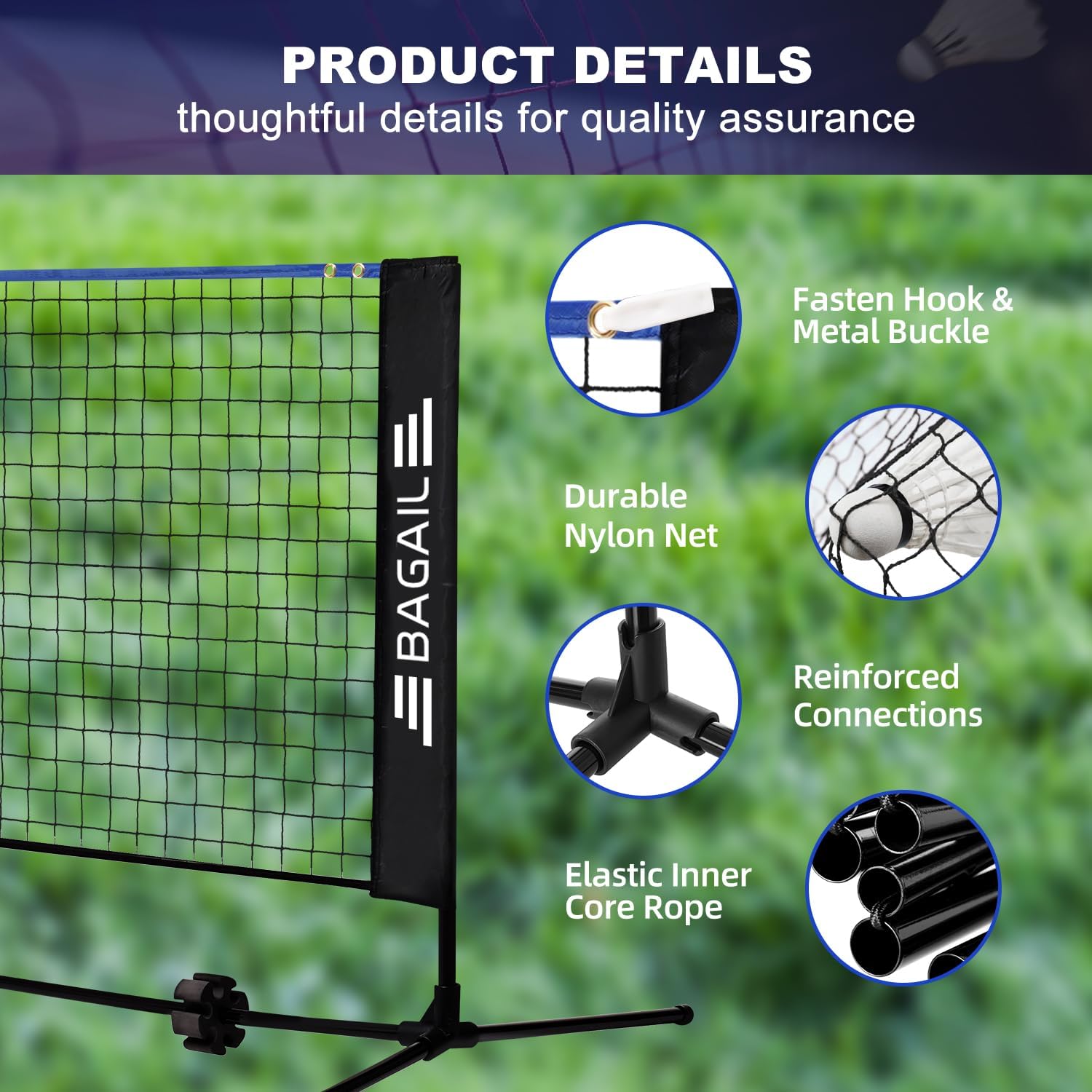 BAGAIL Badminton Net, Height Adjustable Kids Volleyball Net, Foldable Nylon Net 10 ft/14ft/17ft Wide, Tennis Net, Small Pickleball Net for Backyard Game and Indoor Outdoor Use, Easy Setup - Image 4