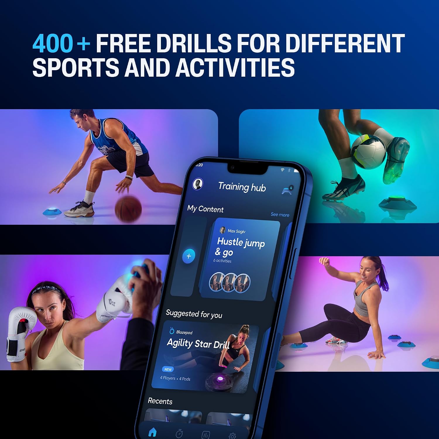 BlazePod Reaction Training Kit Smart Pods for Speed, Agility & Cognitive Drills - Pro-Level Training for Athletes, Trainers, Therapists & Coaches - App Access Included (4 Pods) - Image 3