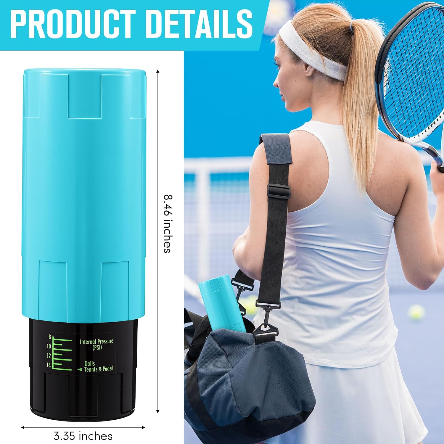 Soulchen Tennis Ball Pressurizer - Tennis Ball Storage Canister Holds 3 Balls Under 14 Psi Pressure, Reusable Stuff for Bounce Retention, Lightweight & Durable - Image 3