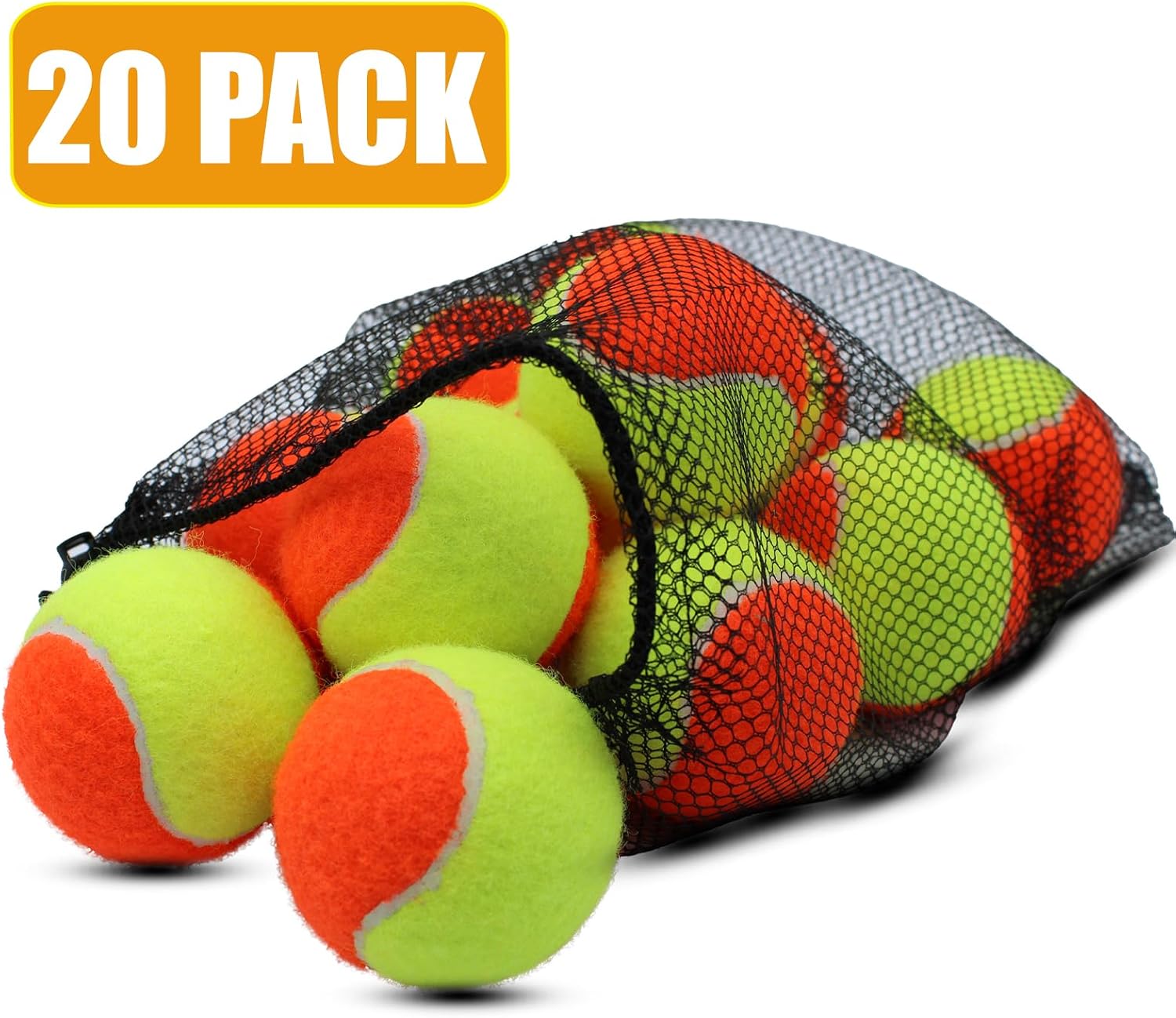 Magicorange Tennis Balls, 20 Pack Low Compression Stage Tennis Ball for Beginners Youth Kids Training Practicing with Mesh Bag for Easy Transport - Image 3