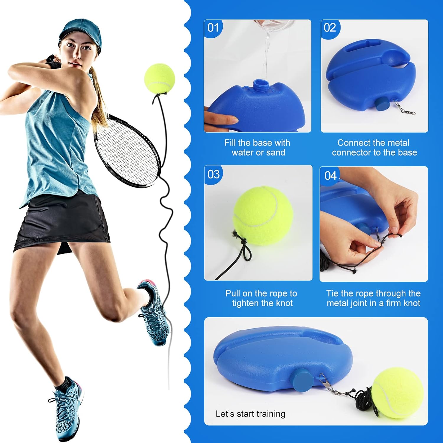 Tennis Trainer Rebound Ball for Self Practice, 3 Balls with String, Anti-Tangle Hook, Vibration Dampeners, Overgrip, Color Box - Image 3