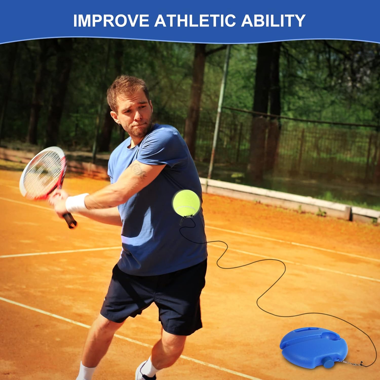 Tennis Trainer Rebound Ball for Self Practice, 3 Balls with String, Anti-Tangle Hook, Vibration Dampeners, Overgrip, Color Box - Image 5