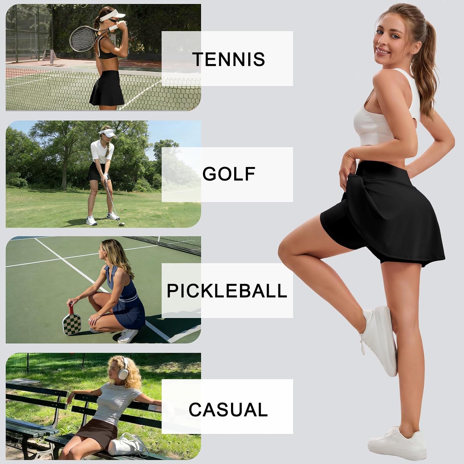 DLOODA Skorts for Woman, Tennis Skirt with Pockets Shorts Golf Skort High Waisted Athletic Skirts Workout Pickleball - Image 6