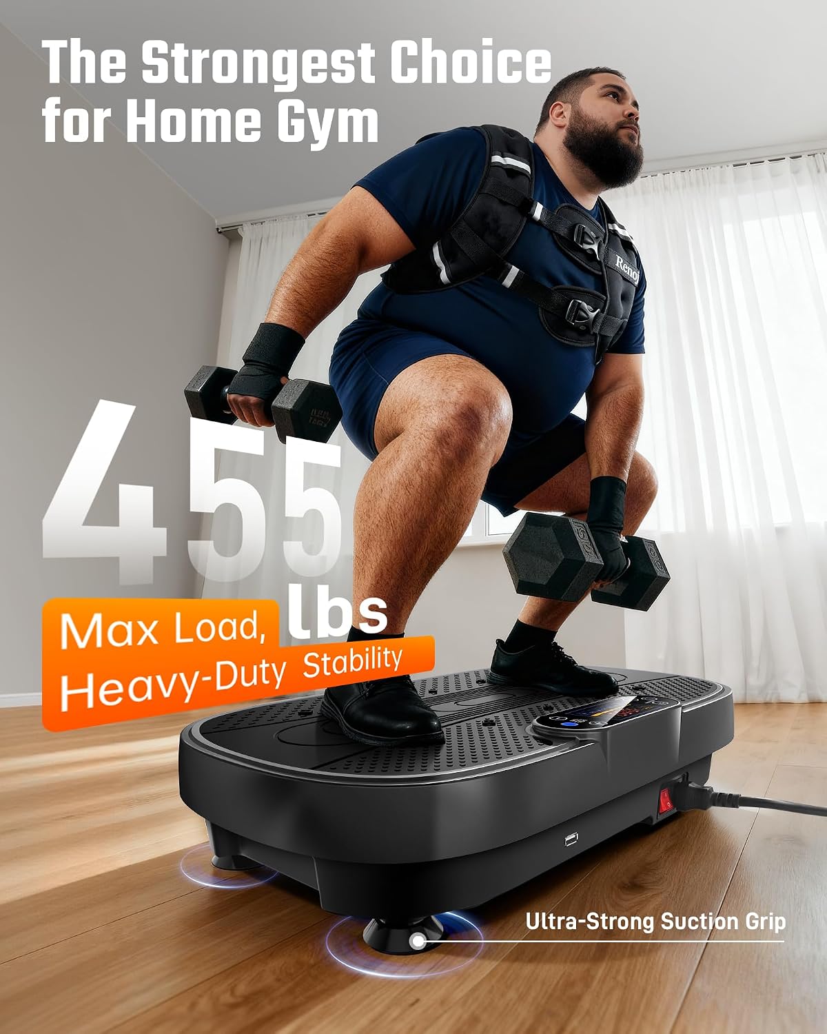 Renoj Vibration Plate Exercise Machine, 3D Whole Body Vibration Platform for Lymphatic Drainage and Muscle Recovery, 455-lb Capacity Fitness Machine with Bluetooth Speaker and LED Display for Home Gym - Image 2