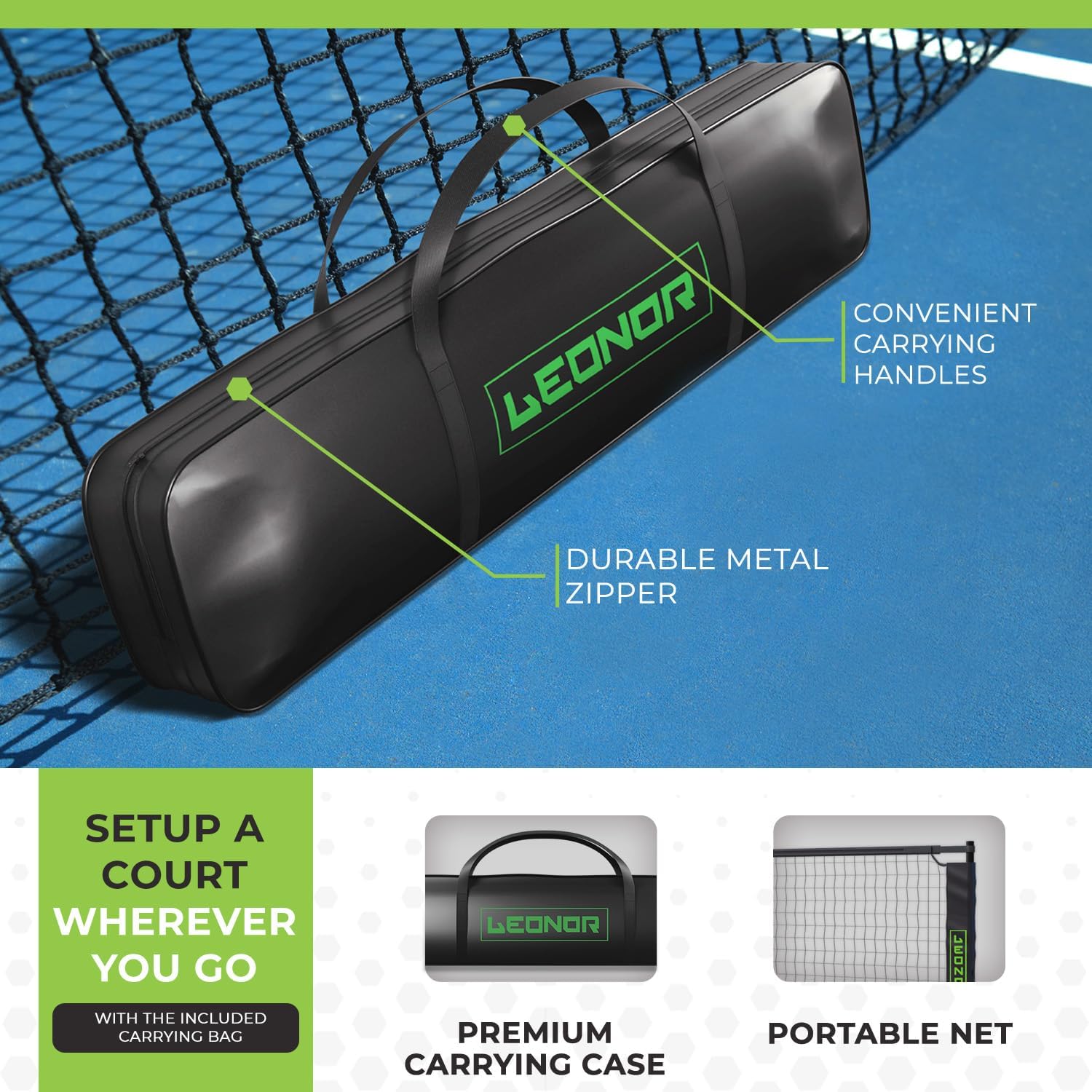6 in 1 - Multi Sport Net - Pickleball Net, Badminton Net, Tennis Net, Outdoor Volleyball Net for Backyard - Regulation Size 22ft & Half Court 11ft - Patented Portable Pickleball Net & Driveway Nets - Image 6