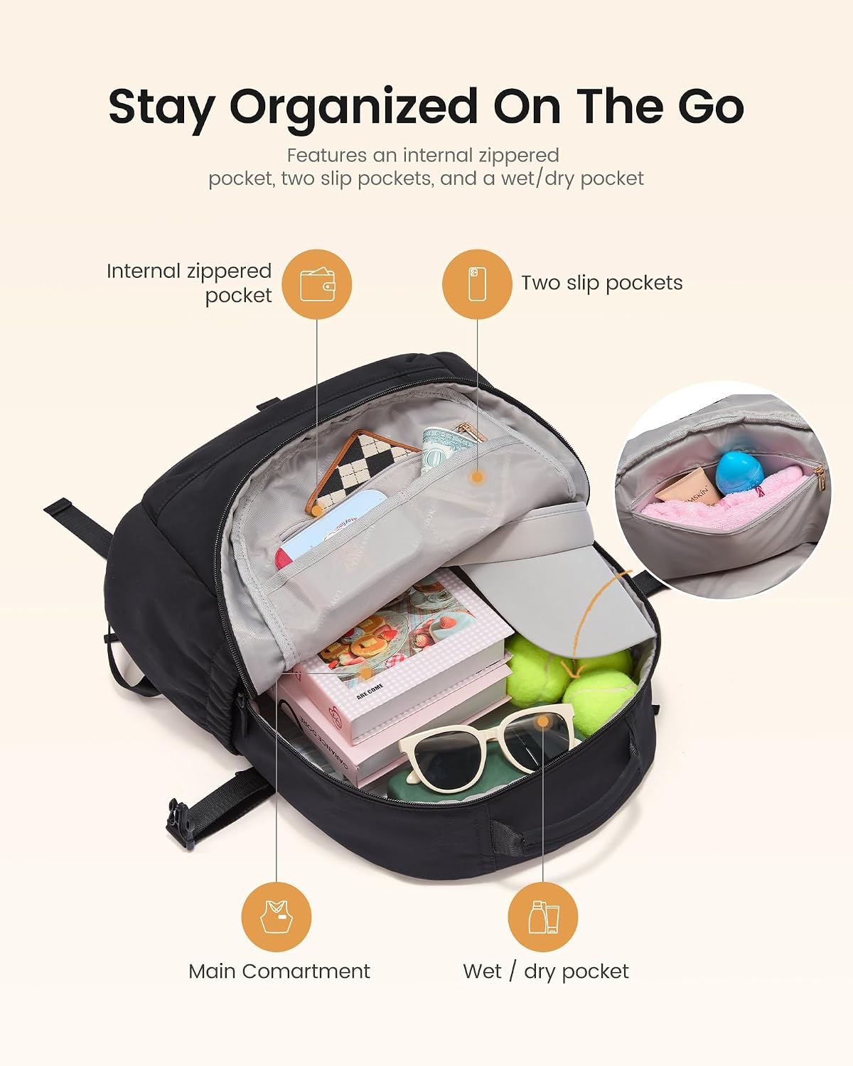LOVEVOOK Tennis Bag for Women & Men, Fits 27" Rackets, Tennis Backpack with Ventilated Shoe Compartment & Wet Pocket, Ideal for Pickleball, Padel - Image 3