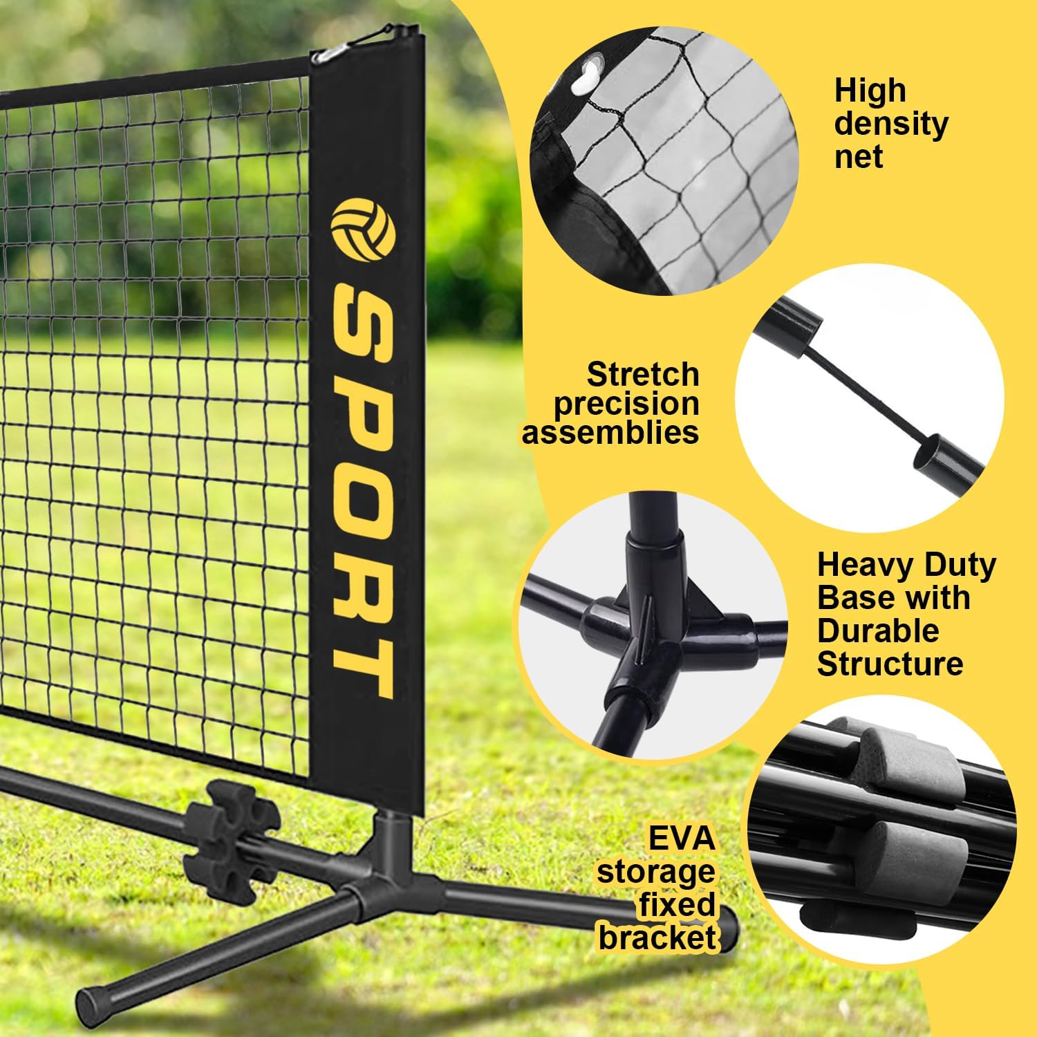 10 FT Mini Portable Tennis Net for Teenagers with Rubber Volleyball, with Pump and Carry Bag, Adjustable Height 2.7FT-5.1FT for Badminton Net, Volleyball Net,Soccer Net,Pickleball Net - Image 5