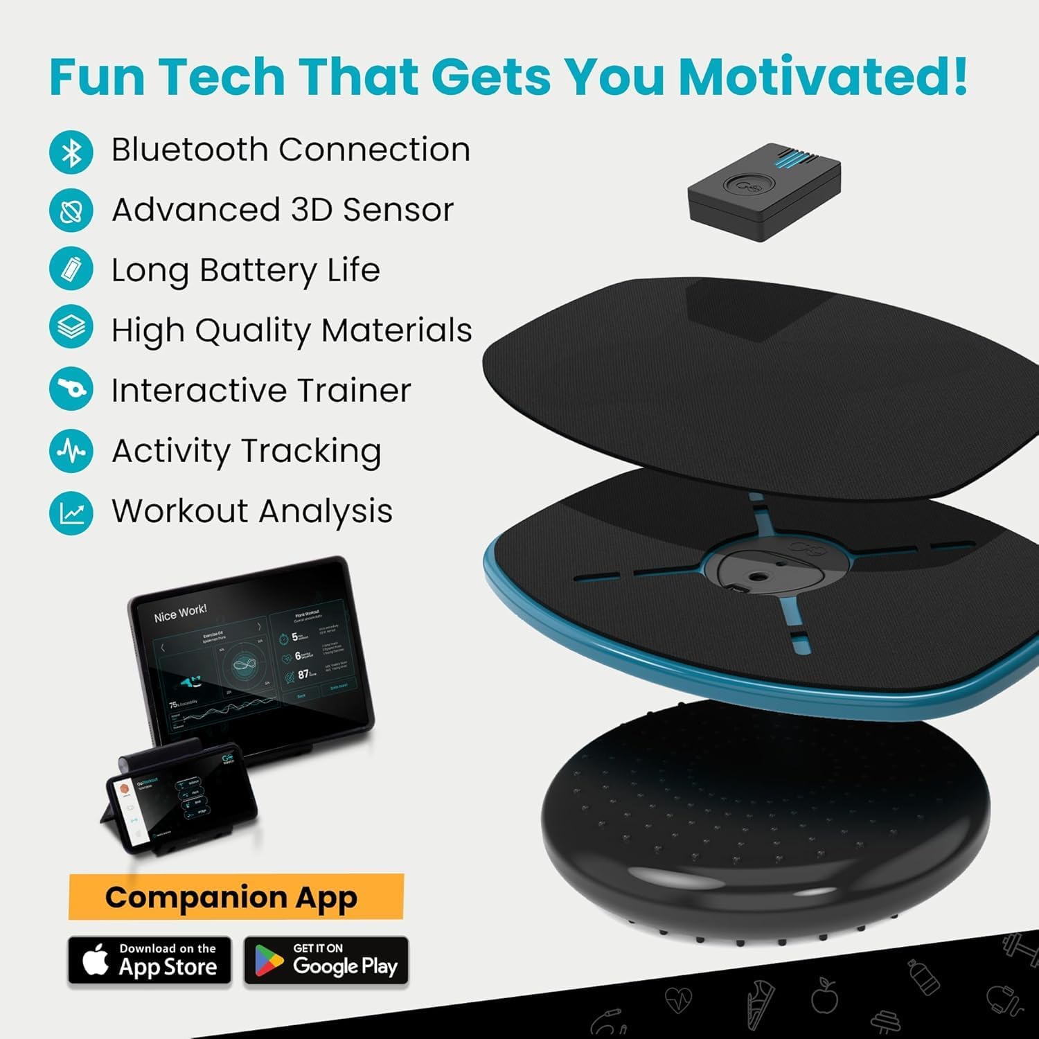 GoBalance Board - App-Enabled Balance Board. Smart Bluetooth Sensor, 12 FREE Interactive Games - Fun, Balance Training and Home Gym Workout! Boost Coordination & Strength for Teens and Adults - Image 6