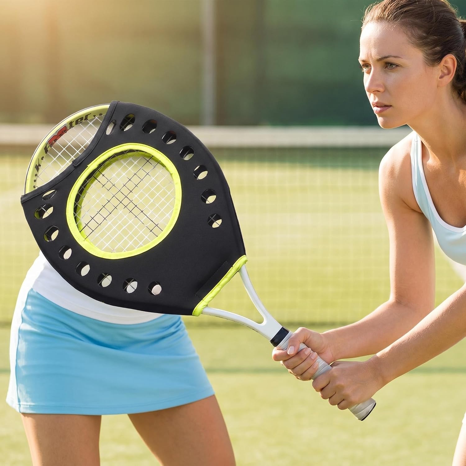 Tennis Racket Sweet Spot Trainer Tennis Pointer Swing Training Aid Protection Cover Swing Training Aid for Starter, Yellow - Image 3