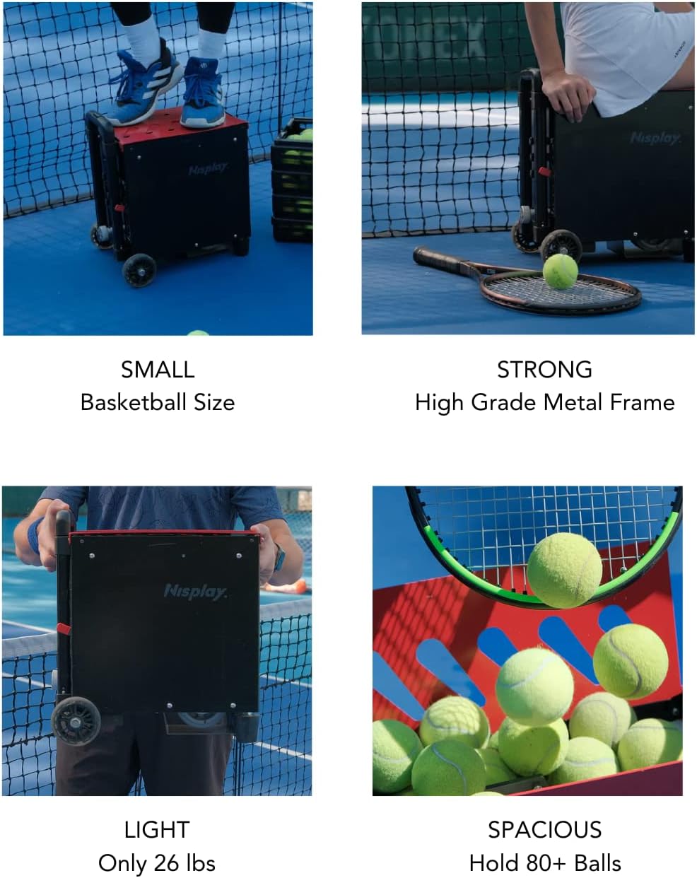 Portable Tennis Ball Machine (26lbs) - Dual Motor for TopSpin and Backspin, 80+ Balls, Max 68MPH, 4+ Hours Play with External Lithium Battery - Image 3