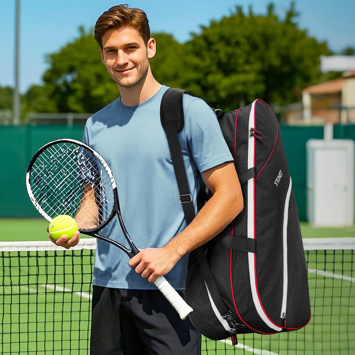 Ytonet Tennis Bag 6 Rackets, Large Tennis Racket Bag for Men Women with Insulated Pocket Shoe Compartment Water Resistant 3-Ways Carry Padded Badminton Cover for Pro/Team/Familiy Training, Black - Image 9
