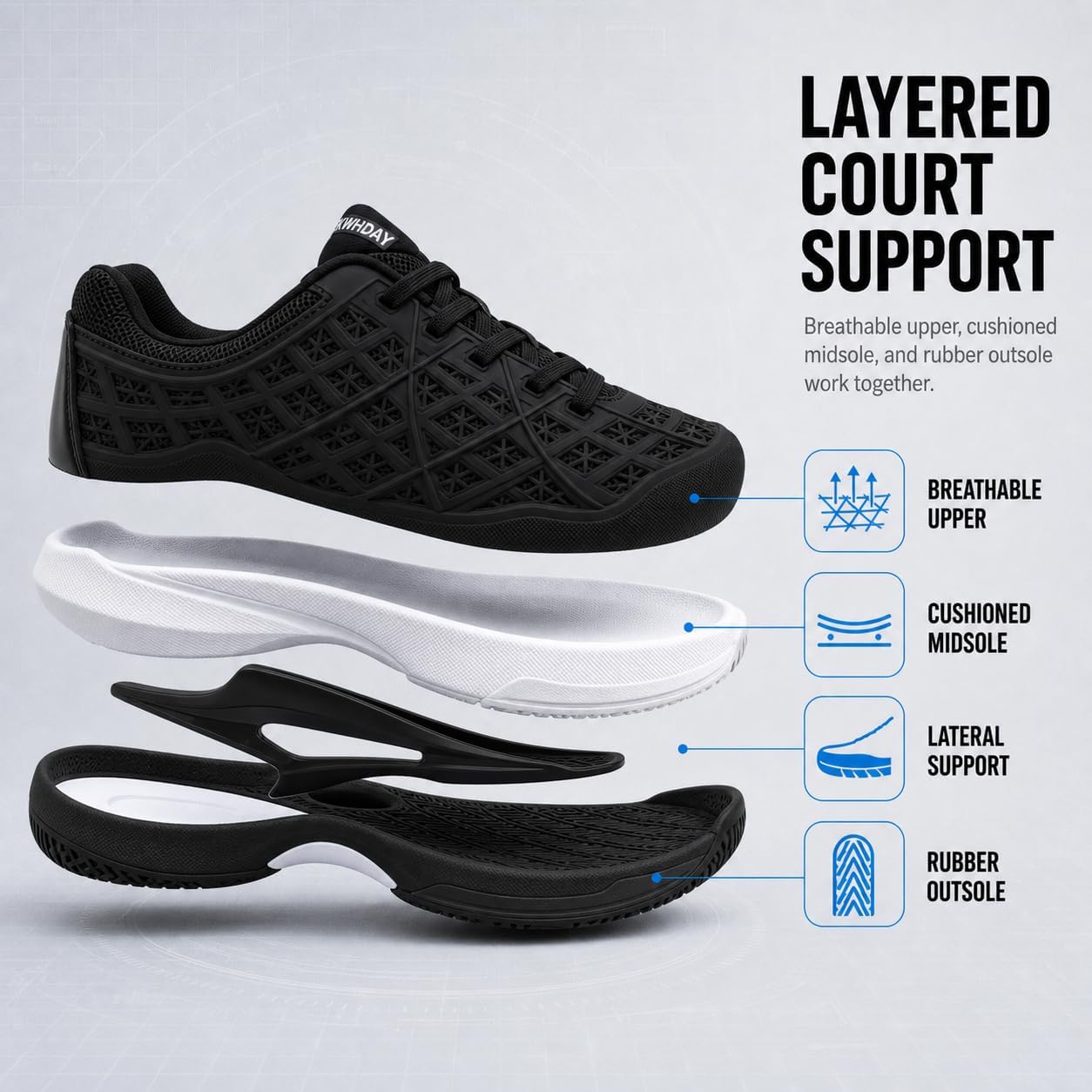 Pickleball Shoes Men Tennis Court Sneakers Indoor Outdoor Breathable Athletic Sports Lightweight Non Slip - Image 7
