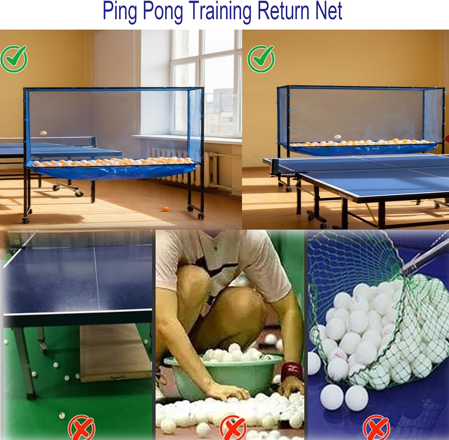Table Tennis Catch Net with Ball Collection Bag - Premium Ping Pong Catch Net & Training Equipment for Robots & Serving Practice, Foldable Table Tennis Training Equipment Backstop Catcher - Image 5