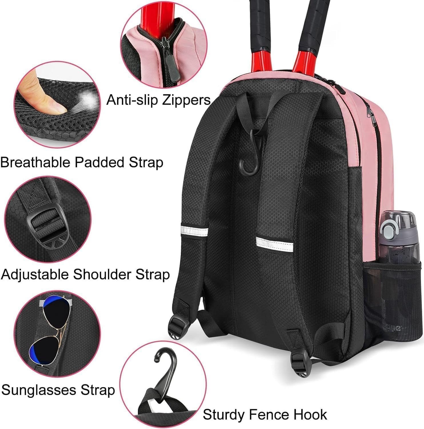 Ytonet Tennis Bag Tennis Backpack for Women Men 2 Rackets with Insulated Pocket Ventilated Shoe Compartment - Image 5