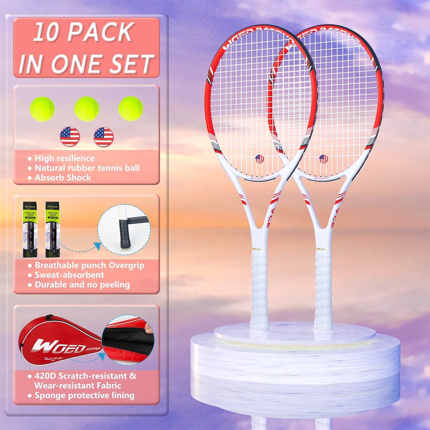 Pro Tennis Racket for Adults, 2 Player 27 inch Speed Tennis Racquet Acceptable for Beginner and Professional with 3 Tennis Balls, 2 Vibration Dampes, 2 Overgrips, Tennis Bag - Image 5