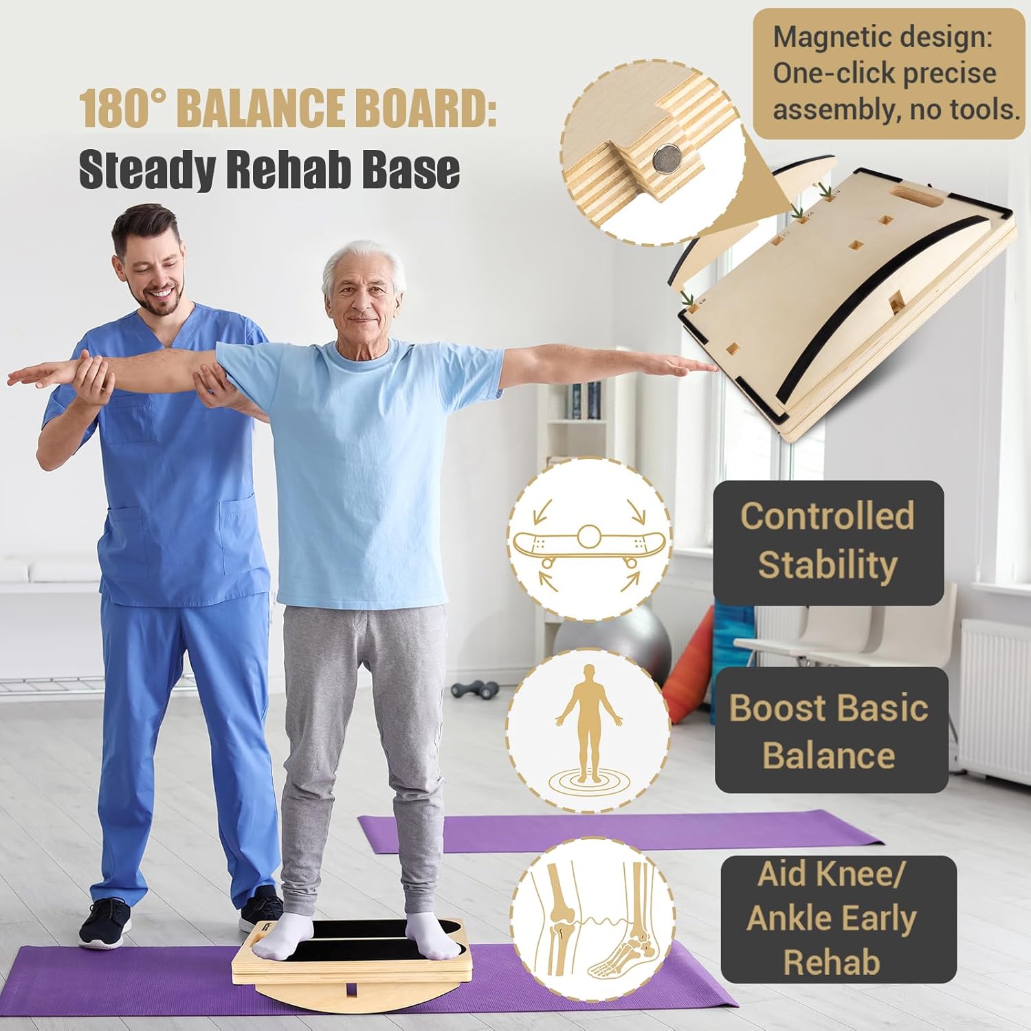 3-in-1 Slant Board & 180°/360° Balance Board, Portable 6 Angle Adjustable Calf Stretcher with Training Poster, Anti-Slip 300LBS Wobble Board for Physical Therapy, Standing Desk & Core Strength - Image 5