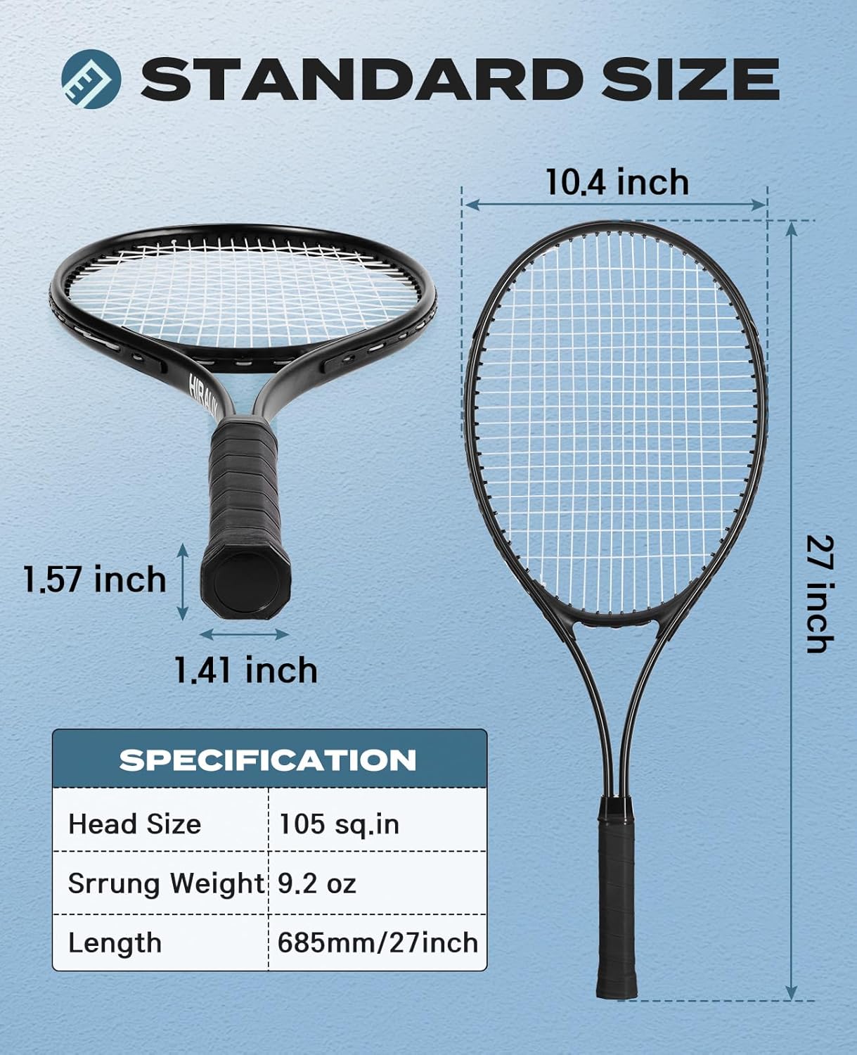 HIRALIY Tennis Rackets 2 Pack for Adults Beginners - 27 Inch Lightweight Aluminum Tennis Racquet Set with 3 Balls & Carry Bag - Vibration Dampening & Large Sweet Spot for Men Women Couples - Image 3