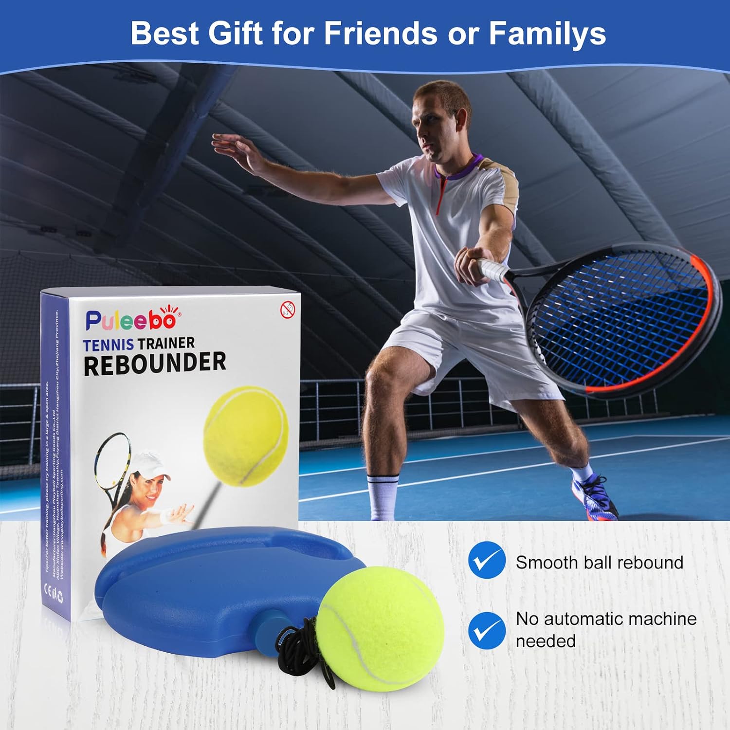 Tennis Trainer Rebound Ball for Self Practice, 3 Balls with String, Anti-Tangle Hook, Vibration Dampeners, Overgrip, Color Box - Image 6