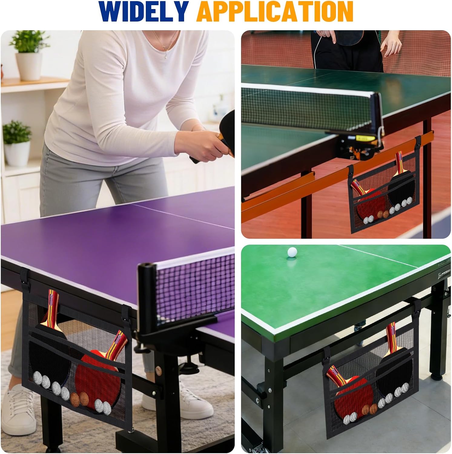 Ping Pong Paddle Holder, Hanging Mesh Storage Bag for Table Tennis Rackets & Balls, Under Table Organizer with Adjustable Straps, Fits Pickleball Paddles - Image 7