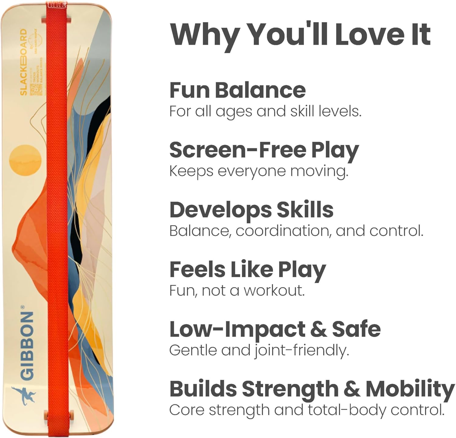 GIBBON SlackBoard - GiBoard Balance Board - Gift for Kids & Adults - 1 & 2 Line Options - Slackline Balance Trainer for Core Workouts, Standing Desk Exercise, Home Gym, Yoga & More - Image 2