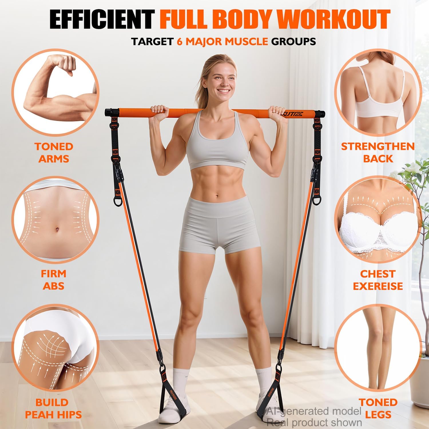 KUTIZE Pilates Bar Kit with Resistance Bands, Pilates Equipment, Multifunctional Pilates Bar for Women & Men, Pilates kit for Hip, Back, Arm, Full-Body Workouts, Home Gym Strength Training Equipment - Image 2