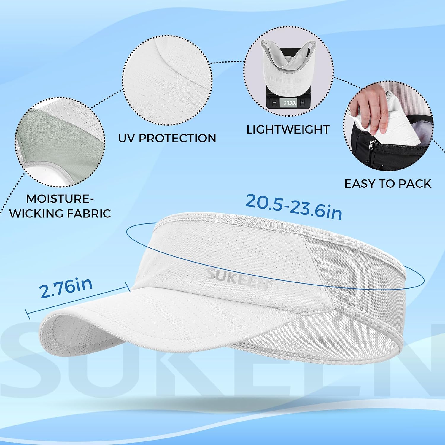 Sukeen Sports Sun Visor Men Women Lightweight Packable Cooling Stretchy Visor Hat for Running, Tennis, Golf - Image 5