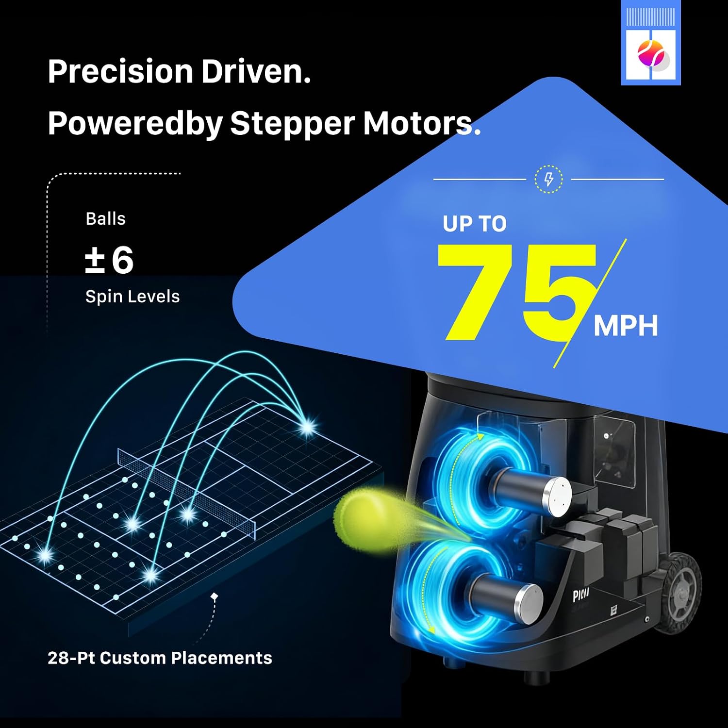 PUSUN|PT-Smart Tennis Ball Machine: App Control with 12 Built-in Training Modes,6-Level Spin,28-Pt,75 MPH,32.6 lbs,100+ Ball,5H Battery, Portable, for Tennis/Padel,Training, Practice,Beginners to Pros - Image 3
