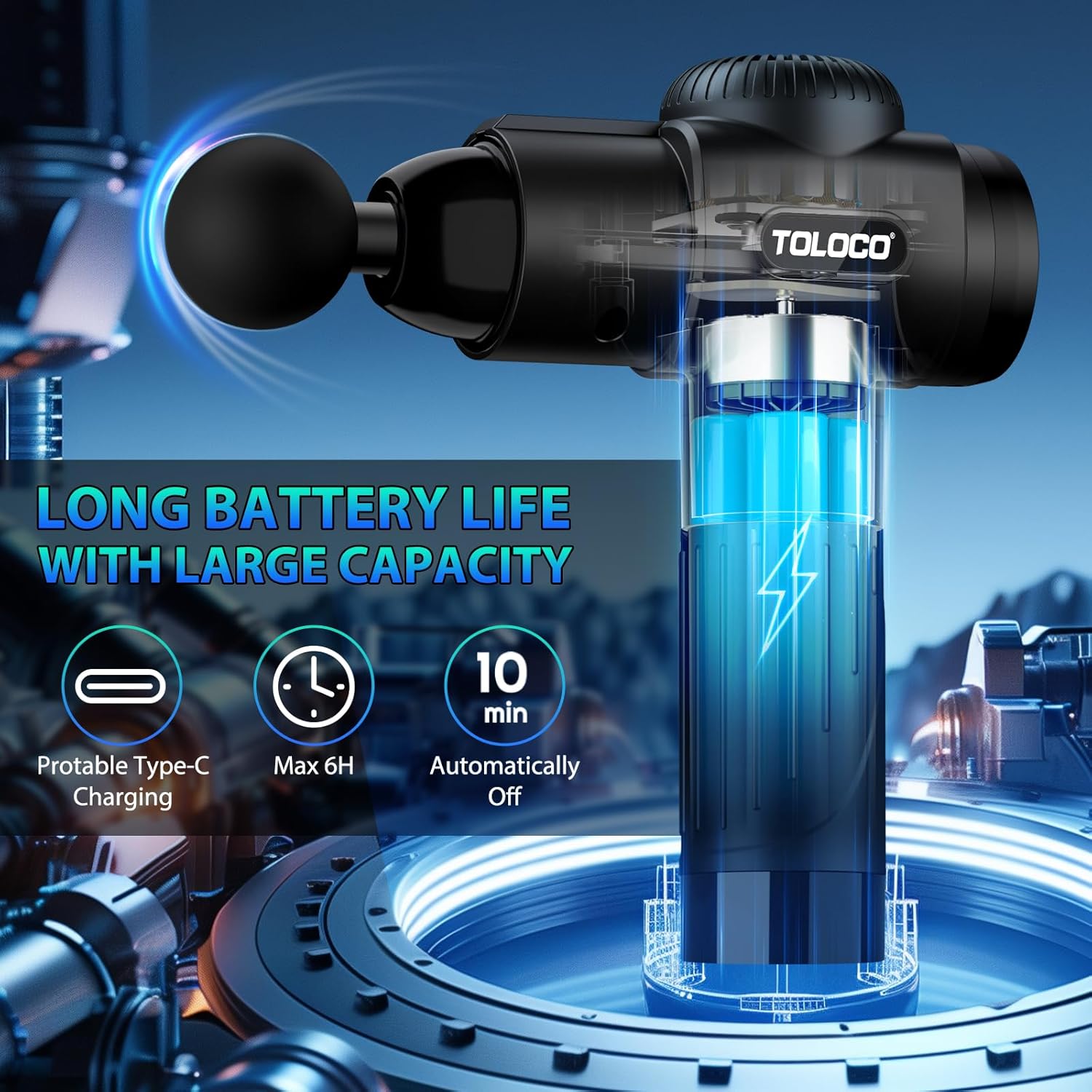 TOLOCO Massage Gun, Deep Tissue Back Massage for Athletes for Pain Relief, Percussion Massager with 10 Massages Heads & Silent Brushless Motor, Fathers Day Dad Gifts, Black - Image 4