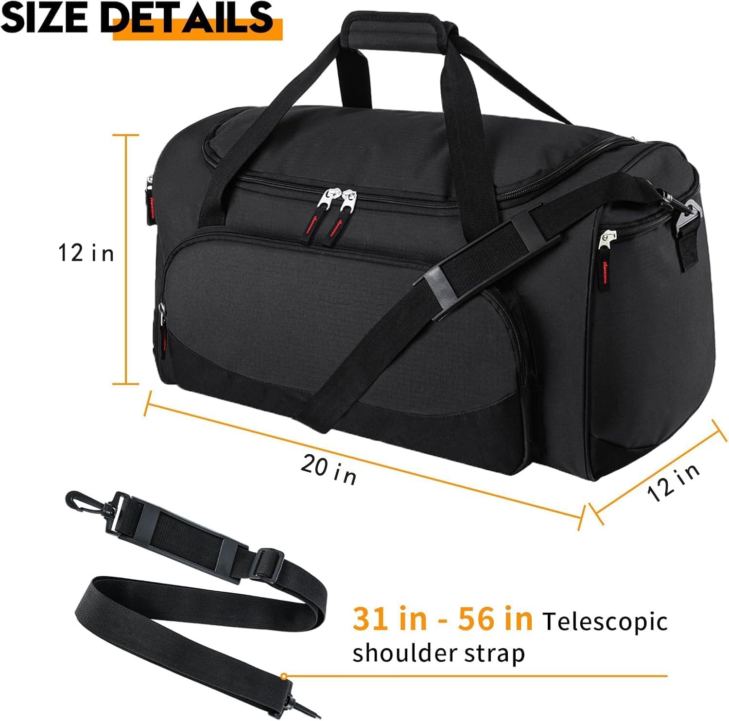 Uarition Gym Bag for Men - 50L Black Durable Large Duffle Bag for Travel, Workout, Fitness & Sport - Image 4