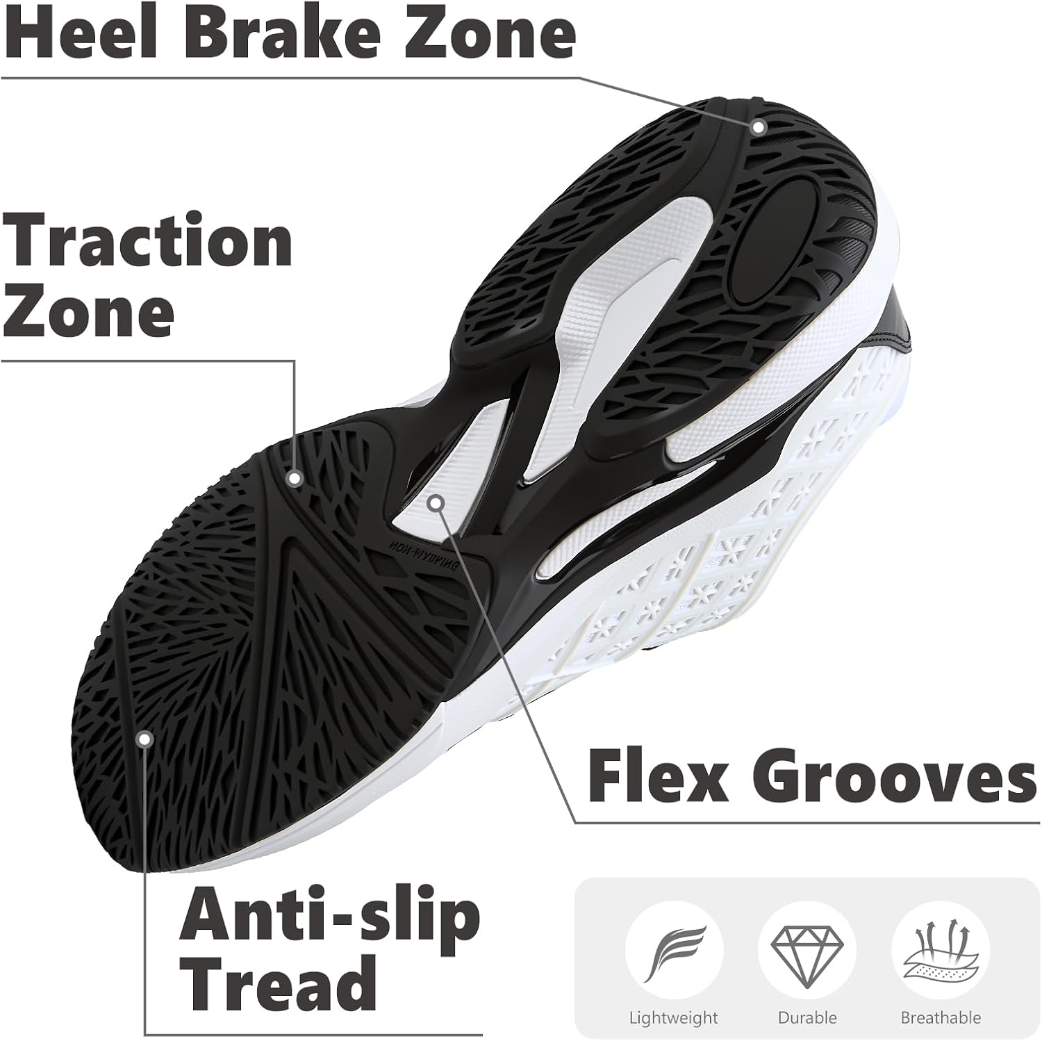Pickleball Shoes Men Tennis Court Sneakers Indoor Outdoor Breathable Athletic Sports Lightweight Non Slip White/Black - Image 6