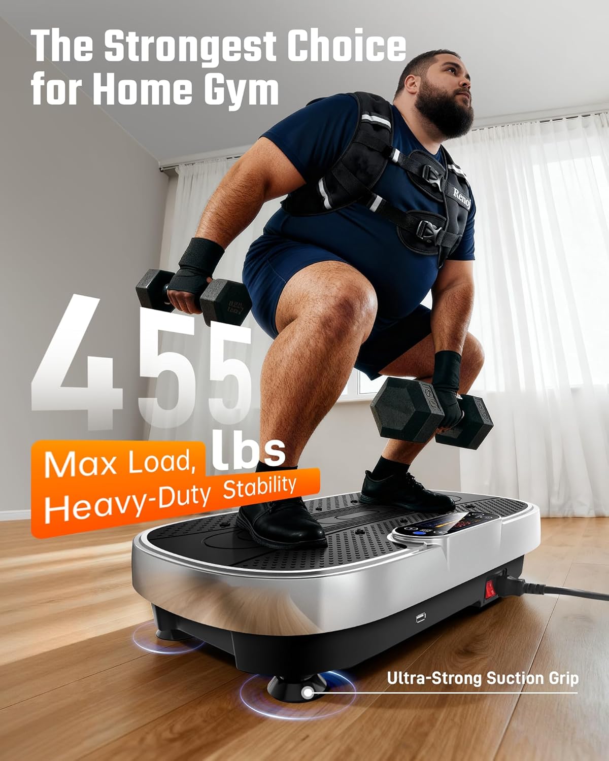Renoj Vibration Plate Exercise Machine, 3D Whole Body Vibration Platform for Lymphatic Drainage and Muscle Recovery, 455-lb Capacity Fitness Machine with Bluetooth Speaker and LED Display for Home Gym - Image 2