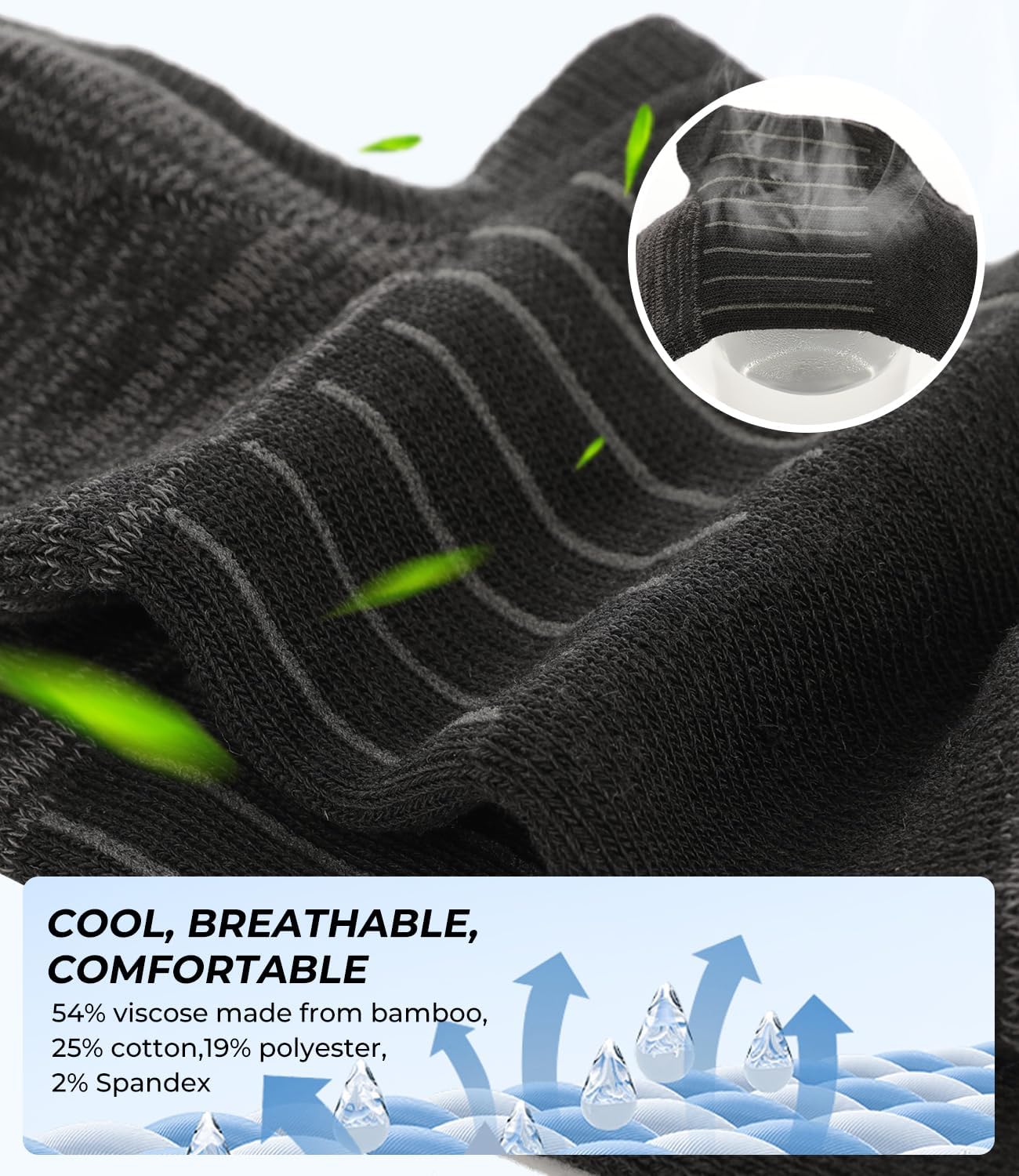 BAMBOO COOL No Show Socks Men Low Cut Ankle Short Socks for Men Casual Athletic Socks with Non Slip Grip - Image 2
