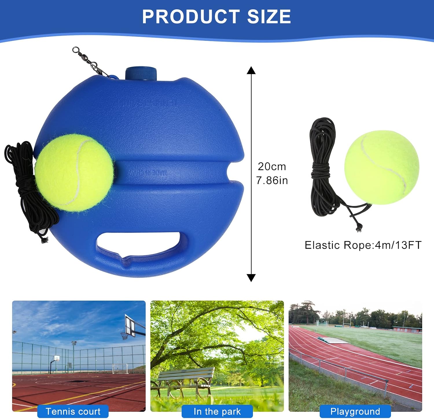 Tennis Trainer Rebound Ball for Self Practice, 3 Balls with String, Anti-Tangle Hook, Vibration Dampeners, Overgrip, Color Box - Image 4