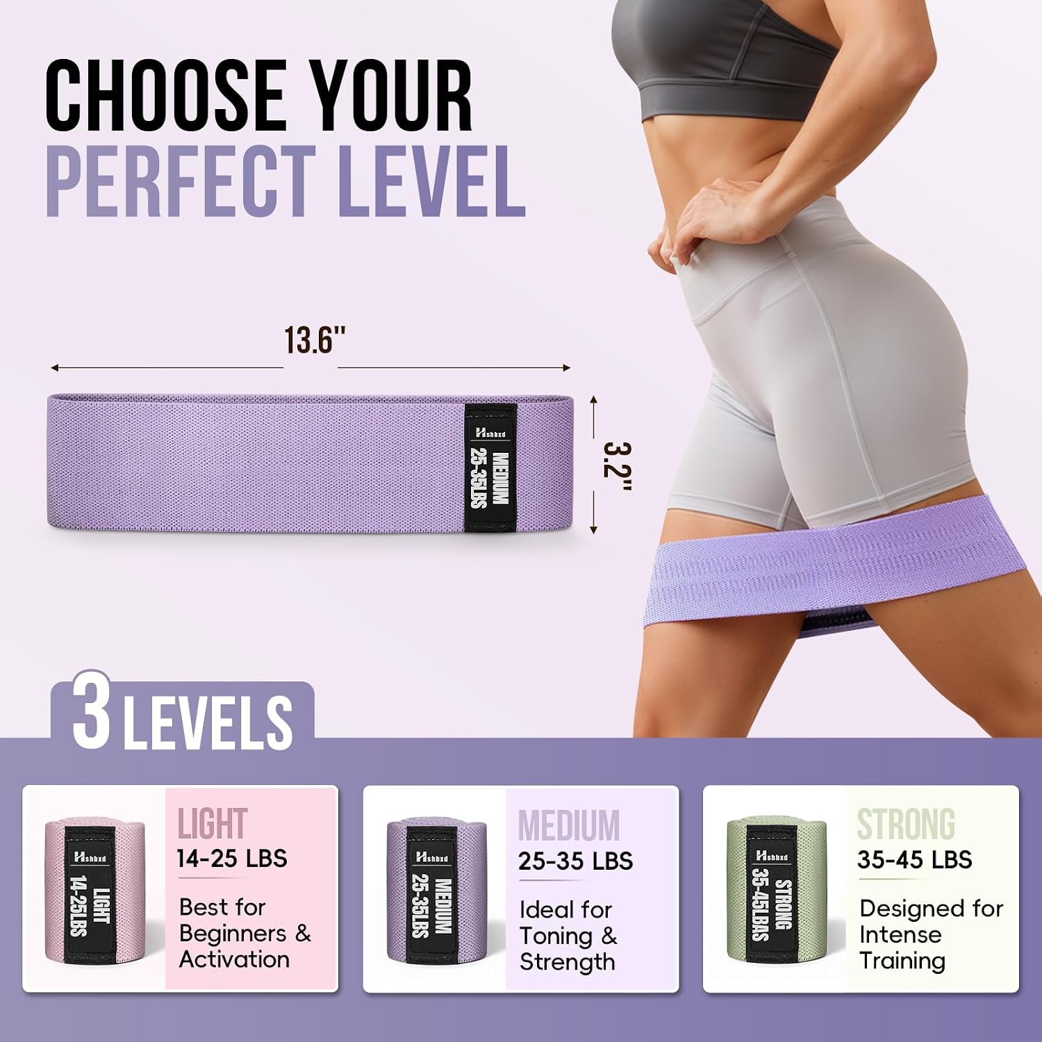 Fabric Resistance Bands for Working Out with Exercise Guide, 3 Levels Hip & Glute Bands Set for Legs, Squats, Yoga, Fitness & Physical Therapy for Women and Men - Image 3