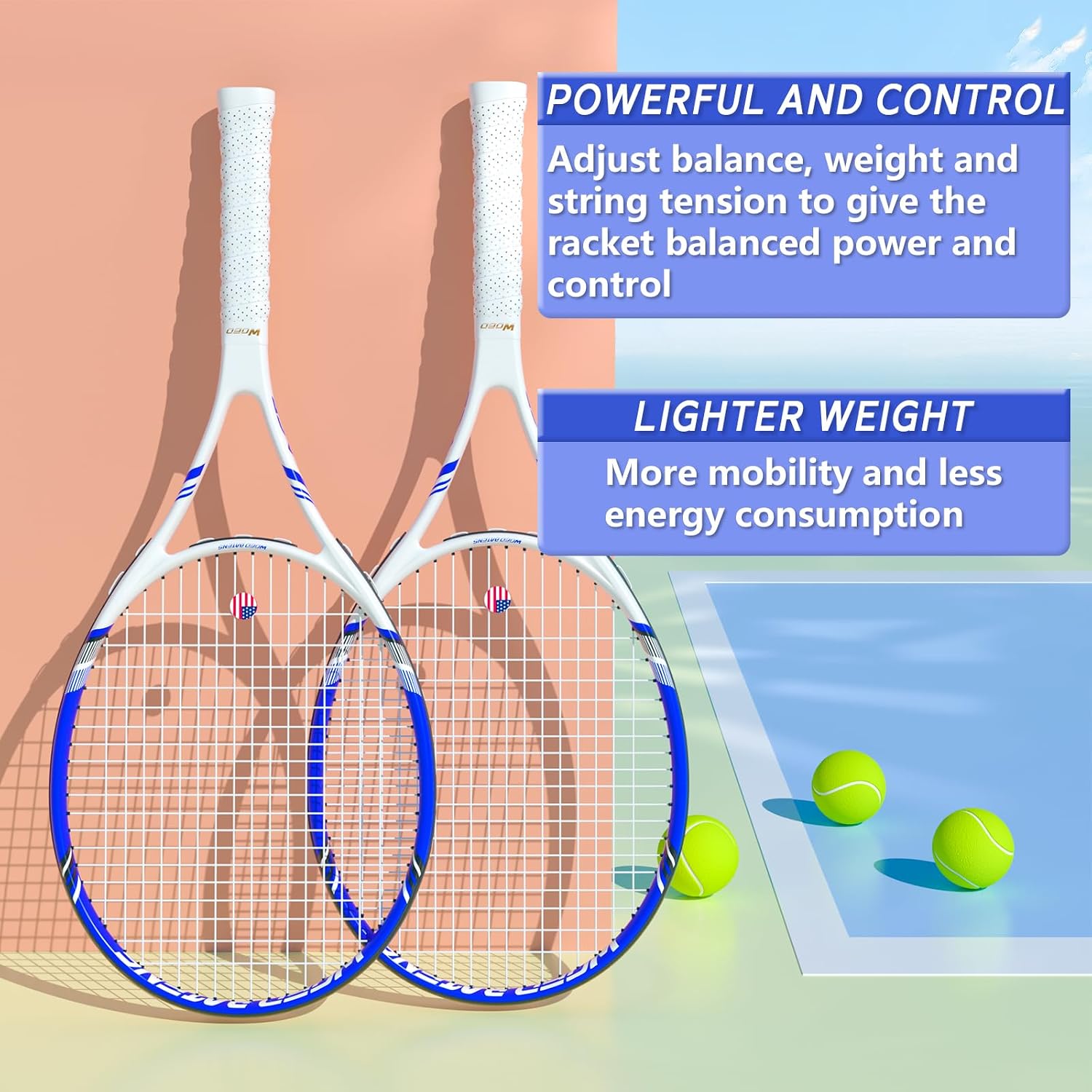 Pro Tennis Racket for Adults, 2 Player 27 inch Speed Tennis Racquet Acceptable for Beginner and Professional with 3 Tennis Balls, 2 Vibration Dampes, 2 Overgrips, Tennis Bag - Image 4