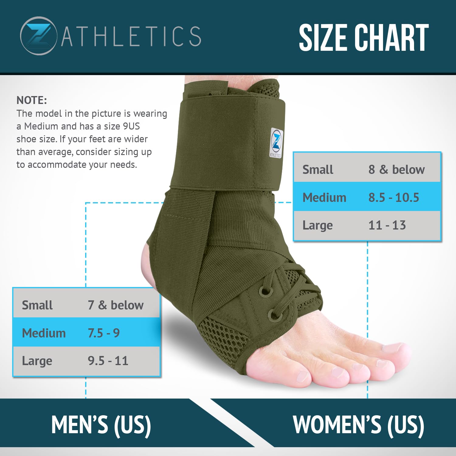 Z ATHLETICS Zenith Ankle Brace, Lace Up Adjustable Support – for Running, Basketball, Injury Recovery, Sprain! Ankle Support for Men, Women, and Children (Olive Green, Medium) - Image 4