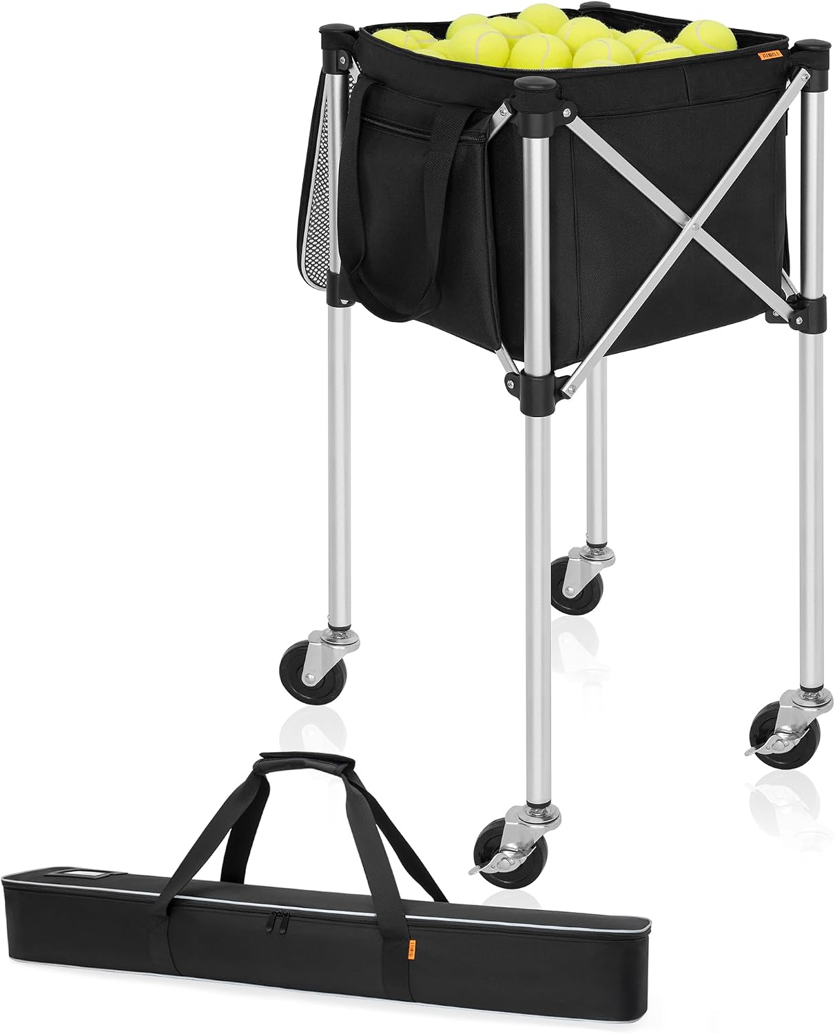 Foldable Tennis Ball Cart Holds 180 Balls Wheeled Tennis Ball Hopper Sports Teaching Carts with Storage Bag, Light Auminum Alloy - Image 6